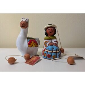Terracotta Pottery Wind Chime Bells Llama Cholita Bolivia South America Handmade